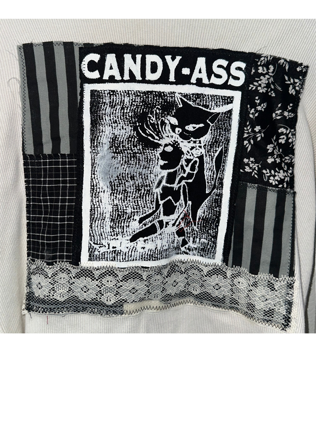 (L) White Collaged “Candy Ass” Long Sleeve