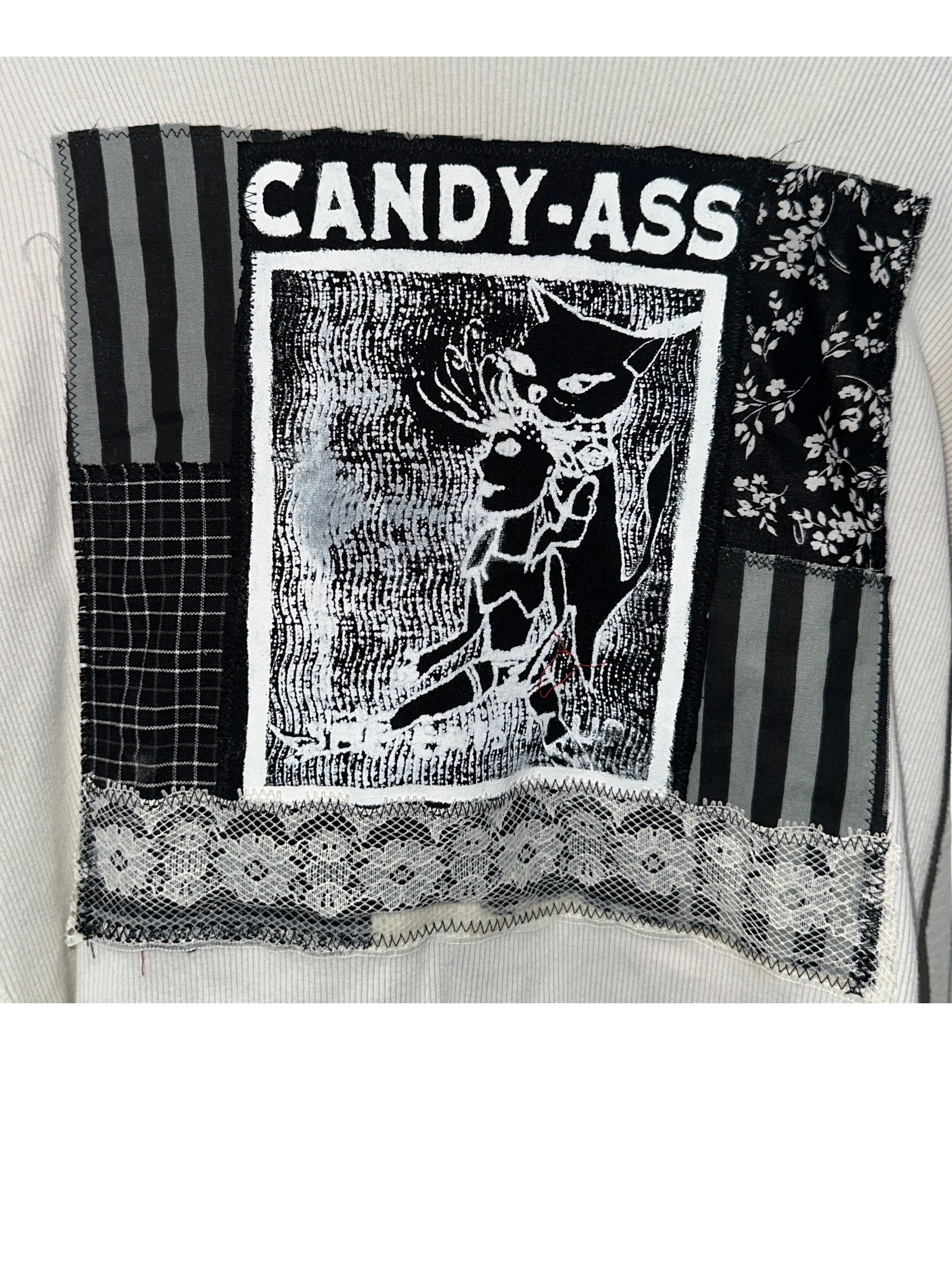 (L) White Collaged “Candy Ass” Long Sleeve