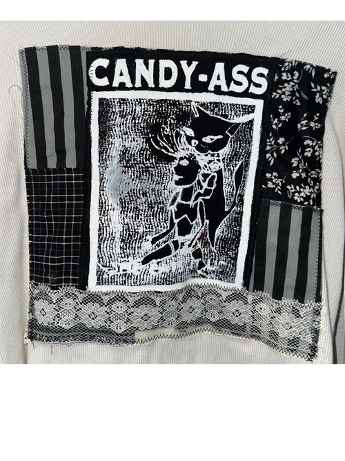 (L) White Collaged “Candy Ass” Long Sleeve