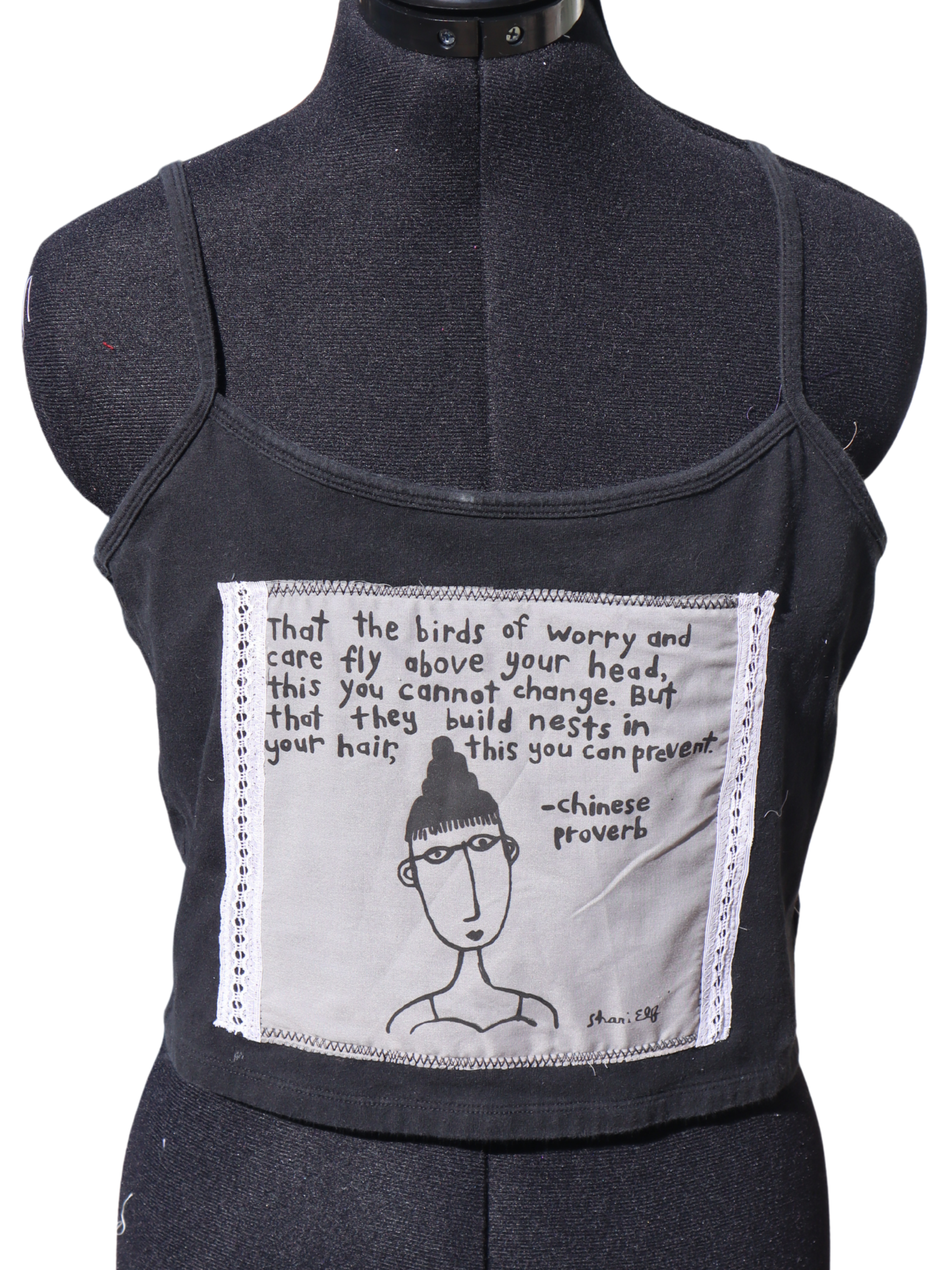 Black "Birds Of Worry" Chinese Proverb Tank Top (L)